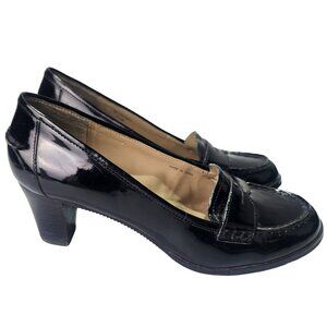 Ellen Tracy Richochet Faux Patent Leather Heeled Loafer Pumps Black Women's 7.5